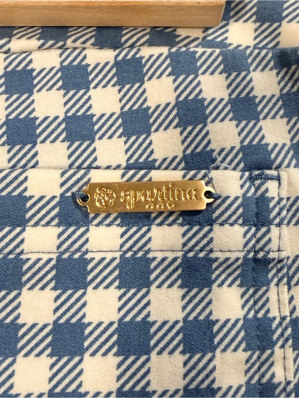 Spartina 449 Maren Kick Flare Pull On Pants in Bluestone Gingham Preppy Classic - Picture 8 of 13